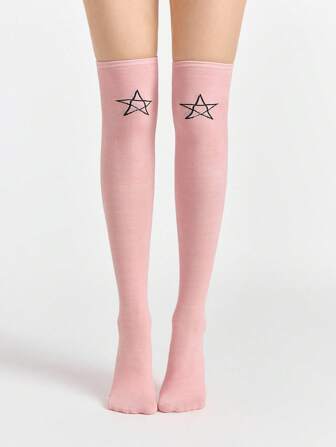 Grunge Punk 1 paire de chaussettes d'équipage de couleur unie à l'étoile à cinq branches gothique sombre