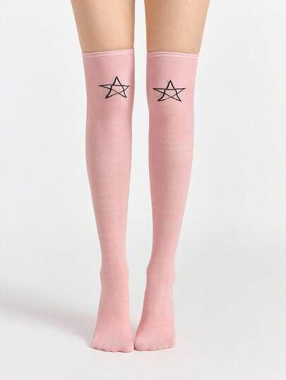 Grunge Punk 1 Pair Dark Gothic Five-Pointed Star Solid Color Crew Socks