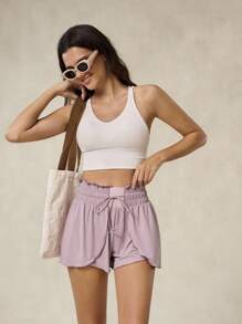 OutZeal 女士清凉触感荷叶边高腰内置短裤飘逸粉色运动短裤度假夏季 - 藕粉色 - 查看 5