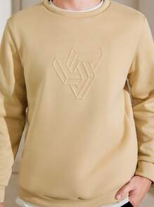 SHEIN Leap Crew Áo len cổ tròn in nổi màu trơn thoải mái cho bé trai tuổi teen, đa năng - Màu Khaki - Xem 6