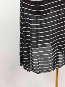 SHEIN ICON Women's Black Striped Semi-Sheer Maxi Skirt. Casual Lightweight Beach Cover Up Bottom For Summer, Featuring A Flowy Fabric And Drawstring Waist. - Black - View 4
