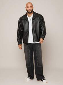 EASEVO Pantalones rectos informales de mezclilla tejida de talla grande para hombres con remaches