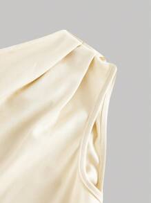 SHEIN MOD Plus Size Mustard Yellow One Shoulder Top Casual Knitted Asymmetrical Neck Short Sleeve Summer Top For Curvy Women - Mustard Yellow - View 4