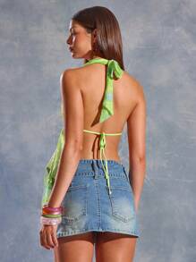 MUSERA Top con scollo a barchetta legato al collo, con paillettes, orlo asimmetrico, adatto per primavera, estate, outfit Ibiza, stile Y2K, outfit per ragazze cool, festival, rave, vacanze, uscite in club, carino