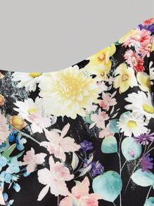 SHEIN MOD 女士蝴蝶结花卉印花连衣裙 - 黑色 - 查看 3