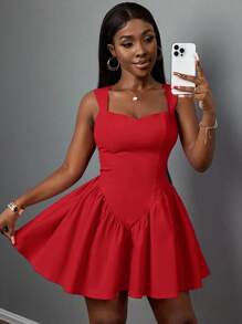 Slaydiva فستان أنيق قصير على شكل قلب بدون أكمام وظهر عاري قصة الأميرة من نوع A - وردي - الأحمر - مشاهدة 4