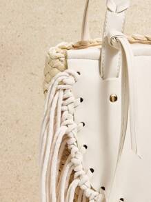 SHECARRY Women's Boho Tassel Design Fashion Handbag For Vacation - Beige - View 5