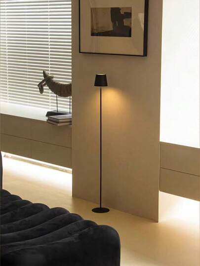 1pc Black/White Metal Floor Lamp, Vintage Simple Pedestal Style Suitable For Living Room, Bedroom, TV Stand, Dining Room, Bedside, Inn, Dimmable Warm Light, Rechargeable, Minimalist Scandinavian Design view 7