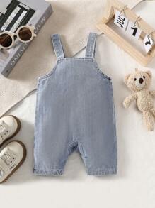 SHEIN 男婴卡通图案3D耳朵设计牛仔连体裤