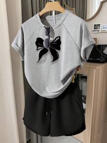 INAWLY Women Casual Butterfly Print Raglan Sleeve Short Sleeve Top And Shorts 2 Pieces Sets - Multicolor - View 1