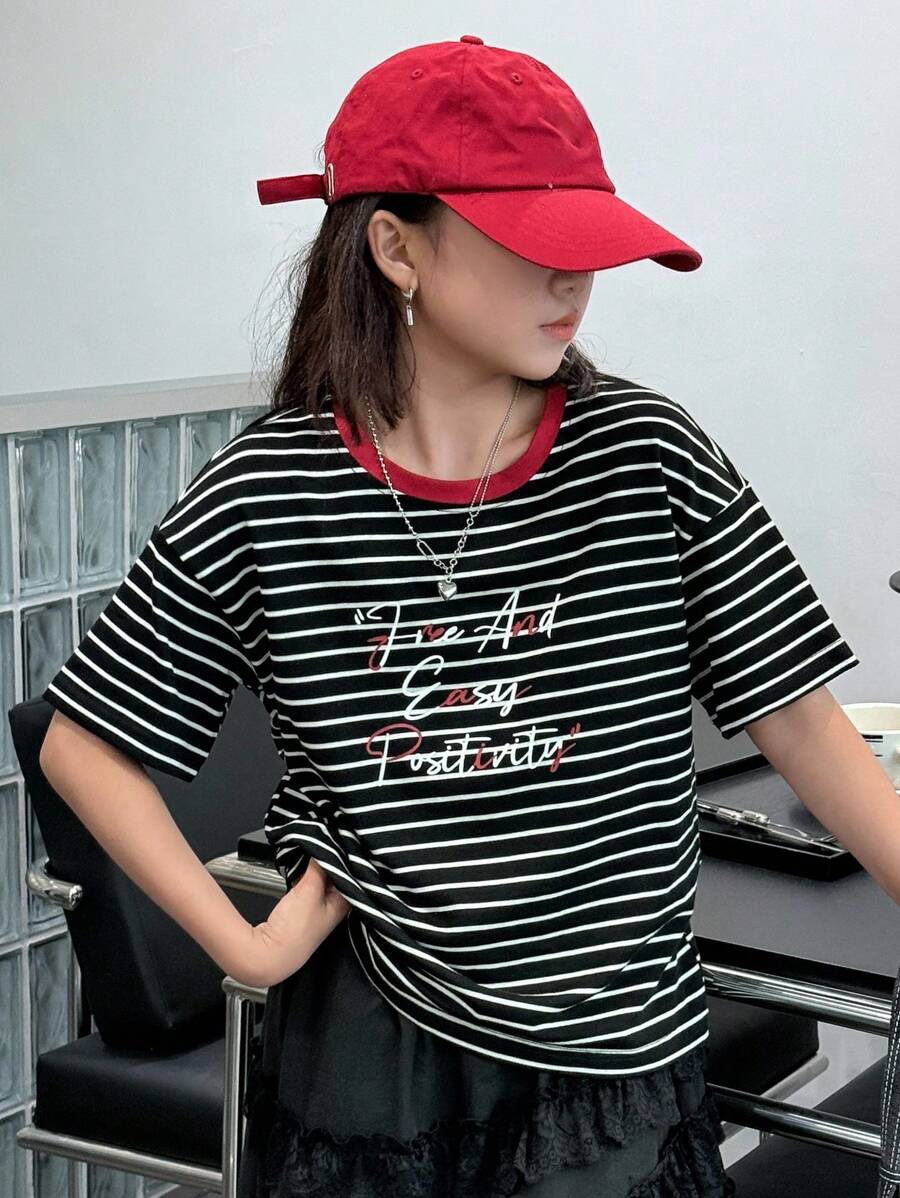 Dazy Kids Tween-Mädchen Kurzarm-T-Shirt mit Rundhalsausschnitt und Streifenmuster, Sommer