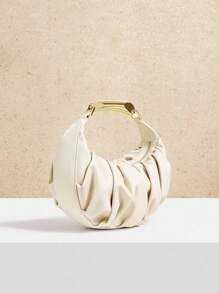 SHECARRY 女士时尚百搭简约褶饰手提包 - 米色 - 查看 3