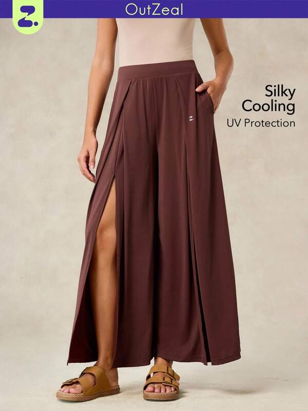 OutZeal Cool Touch Silky Soft Split Wide Leg Flowy Sunproof Pants Vacation Casual Lounge Summer