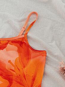 女孩印花 T 恤套装，春夏新品，优雅花卉印花套装 - 包括合身短款背心和配套的紧身迷你裙，休闲舒适套装，适合日常穿着、度假、海滩风格、母子装 - 彩色 - 查看 6