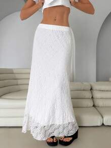Roylia Romantic Summer Vacation Lace Splice Elegant Ladies Skirt - White - View 1