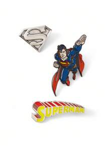 SUPERMAN X SHEIN 3 Piece Set Zinc Alloy Letter Emblem Decorative Brooch, Semi-3D Design