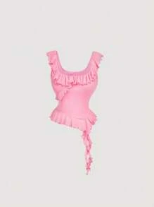 SHEIN MOD 2pcs Women Hot Pink 3D Flower Set ,Club Outfits,Concert Women Outfit,Pink Outfit,Going Out Sets,Old Money Outfits,Festival Set,Back To School, Pink Mini Dress - Pink - View 7