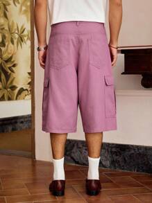 SWAVVY 男士梭织休闲宽松短裤，时尚日常穿着 - 紫色 - 查看 2