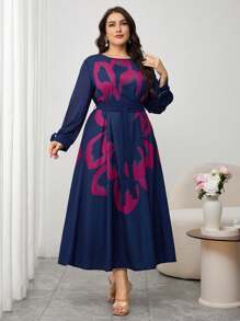 Modelyn Plus Size French Style Puff Sleeve Tiered Dress With Front & Back Floral Print, Spring/Summer Fall Cloth For Women - Multicolor - View 4
