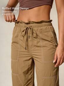 OutZeal 女士户外裤 露营徒步 防水抽绳腰带 轻便阔腿带口袋 - 駝色 - 查看 5