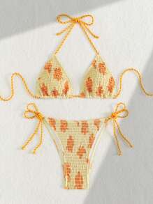 Swim Mod 2pcs Women Random Fabric Design Halter Neck Bikini Swimwear Set For Summer Beach Vacation - Multicolor - View 5