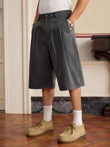 SWAVVY Herren Lässig Loose Straight Leg Einfarbige Webware-Shorts