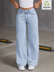 SHEIN ICON 女式阔腿刺绣蝴蝶结水洗牛仔裤