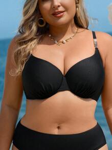 Swim Lushoire Débardeur court de grande taille pour femme avec armature et bandeau, coloris unicolore, avec fronces sous la poitrine et sangles dorées. Sexy et minimaliste, convient pour la plage et les soirées.