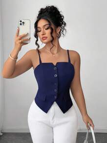 Calvaya Plus Size Women Casual Slim Fit Guzik Ozdobny Pasek