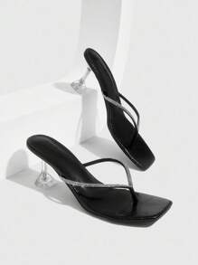 CUCCOO SZL Women's Black Rhinestone Embellished High Heel Sandals - Black - View 2