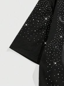 ROMWE MEN Street Life Camiseta de manga corta para hombres con gráfico de Madre Santísima y bordado de rhinestones, adecuada para uso diario en primavera/verano