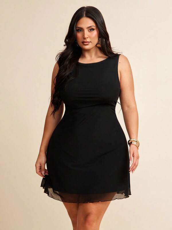 SHEIN BAE Plus Size Women's Spring & Summer High Street Black Mini Short Dress, Suitable For Daily, Commuting, Outings, Dates, Afternoon Tea, Vacations, French Dress, Evening Gown, Birthday Dress, Bridesmaid Dress, Simple & Elegant Daily Dress, Wedding Dress, Bridesmaid Dress, Little Black Dress, Cocktail Dress, Suitable For Vacation, Beach Sexy Dress,Back To School Girls Clothes,Girls Summer Outfits,Fall Clothes,School Clothes,Halloween,Winter,Y2k Clothes ,Vintage,Vacation Outfits Woman,Plus Size Women Clothes,Summer Dresses For Women,4th Of July Women,Teacher Outfits For Women