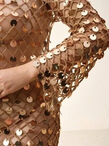 Anewsta 大码时尚性感亮片手工钩编沙滩罩衫