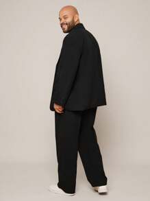 EASEVO Plus Size Men's Casual Long Sleeve Woven Blazer With Pockets, For Fall Winter, Wedding