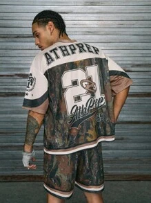 AXEPEAK 2件套男士短袖圆领宽松数码印花T恤套装 - 彩色 - 查看 2