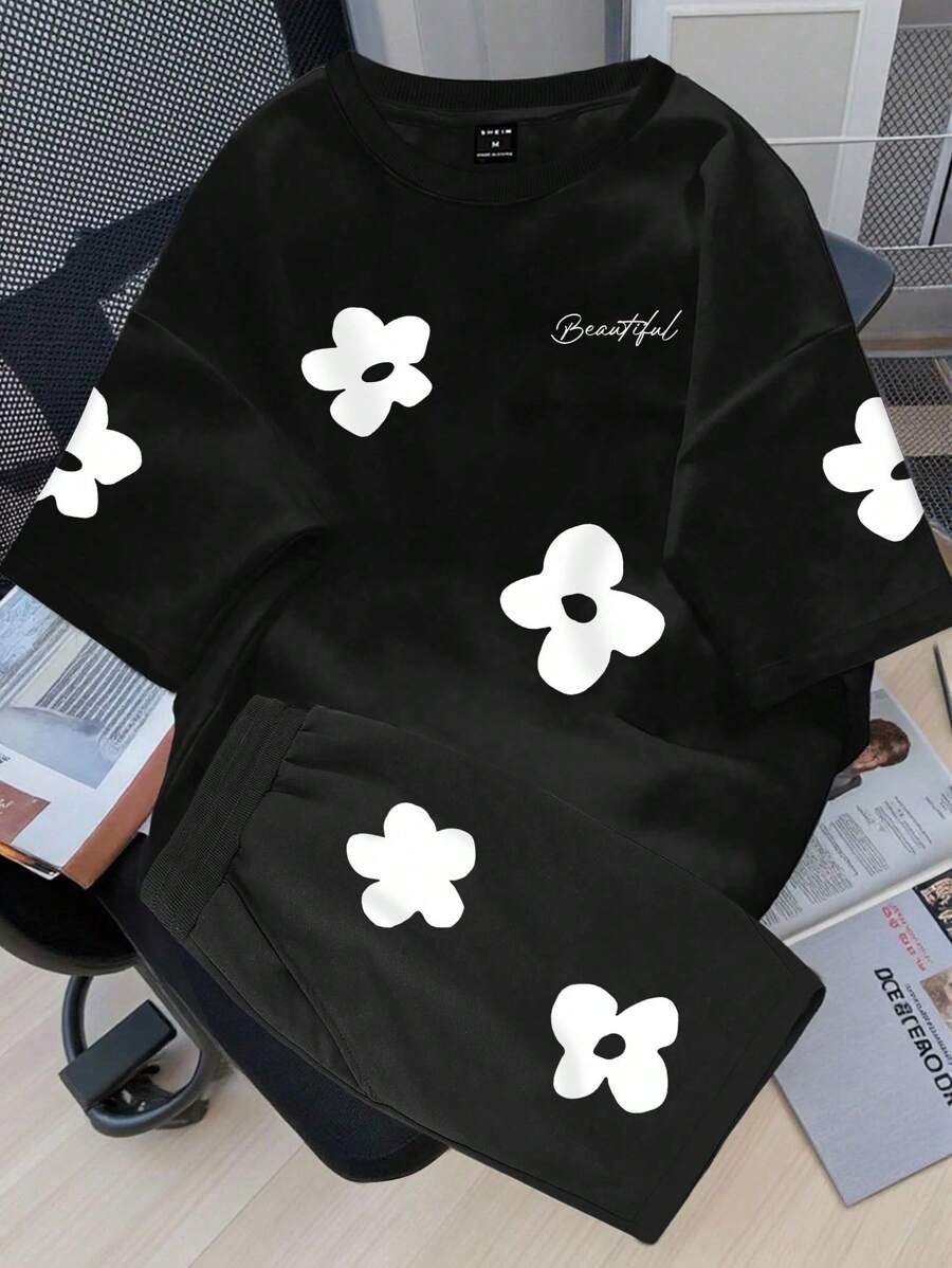 Manfinity Joysei Men's Fashion T-Shirt And Shorts Set, Suitable For Summer - Black - View 1