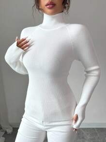 Almamuse Y2K eleganter Outdoor Pullover Strickpullover, geeignet für Pendeln, Urlaub und täglichen Gebrauch, weiß gerippter Rollkragenpullover für Frauen, weißer Rippstrick-Pullover, weißer Rollkragenpullover für Herbst und Winter - Weiss - Übersicht 5