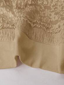 Franclia 女士优雅蕾丝条纹纹理泡泡袖圆领 T 恤，春夏 - 棕色 - 查看 4