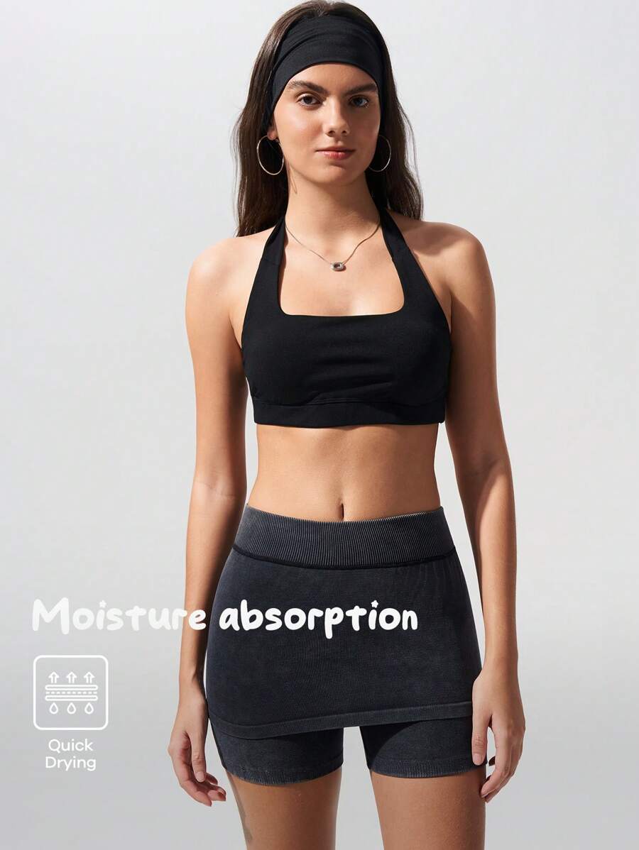 Menodora SHEIN Sport Movishi Moisture Absorption & Quick Dry Plain Knit Cropped Backless Halter Tank Top