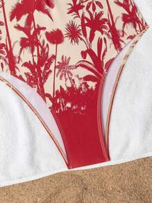 Swim Chiccia 女士热带棕榈树印花露背连体泳衣，可调节肩带，修身高开叉，适合海滩度假 - 彩色 - 查看 8