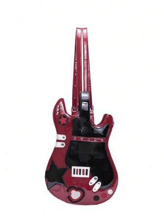 Anime Punk Style Star Rivet Polka Dot Studded Creative Guitar Shape Adjustable Dual Shoulder/Crossbody Bag, Multi-Purpose, Y2K, School Backpack