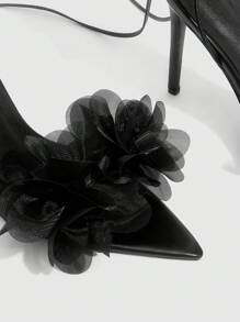 CUCCOO SZL 黑色尖头花卉浪漫性感女士尖头高跟凉鞋