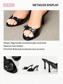CUCCOO SZL Sandalias de tacón alto para mujer para el verano, tacones para graduación, tacones para baile de graduación, zapatos de vacaciones de verano, zapatos de fiesta de estilo trendy y elegante, adecuados para Navidad, Año Nuevo y otras fiestas - Negro - Ver 4