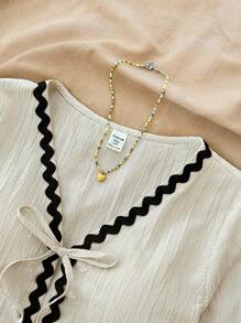 SHEIN Teen Girls Shirt Co-Ords 2pcs/Set Elegant French-Style Lantern Sleeve Ruffled Bowknot Dress & Skirt Fall Winter