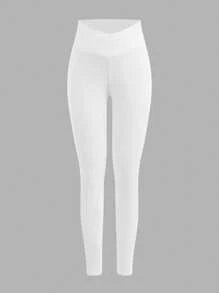 SHEIN Tween Girl White Summer Athletic Workout Yoga Phone Pocket Leggings,Casual Sporty Mesh Inset Skinny Fitted High Elastic Opaque Knit Bottoms For School - White - View 5