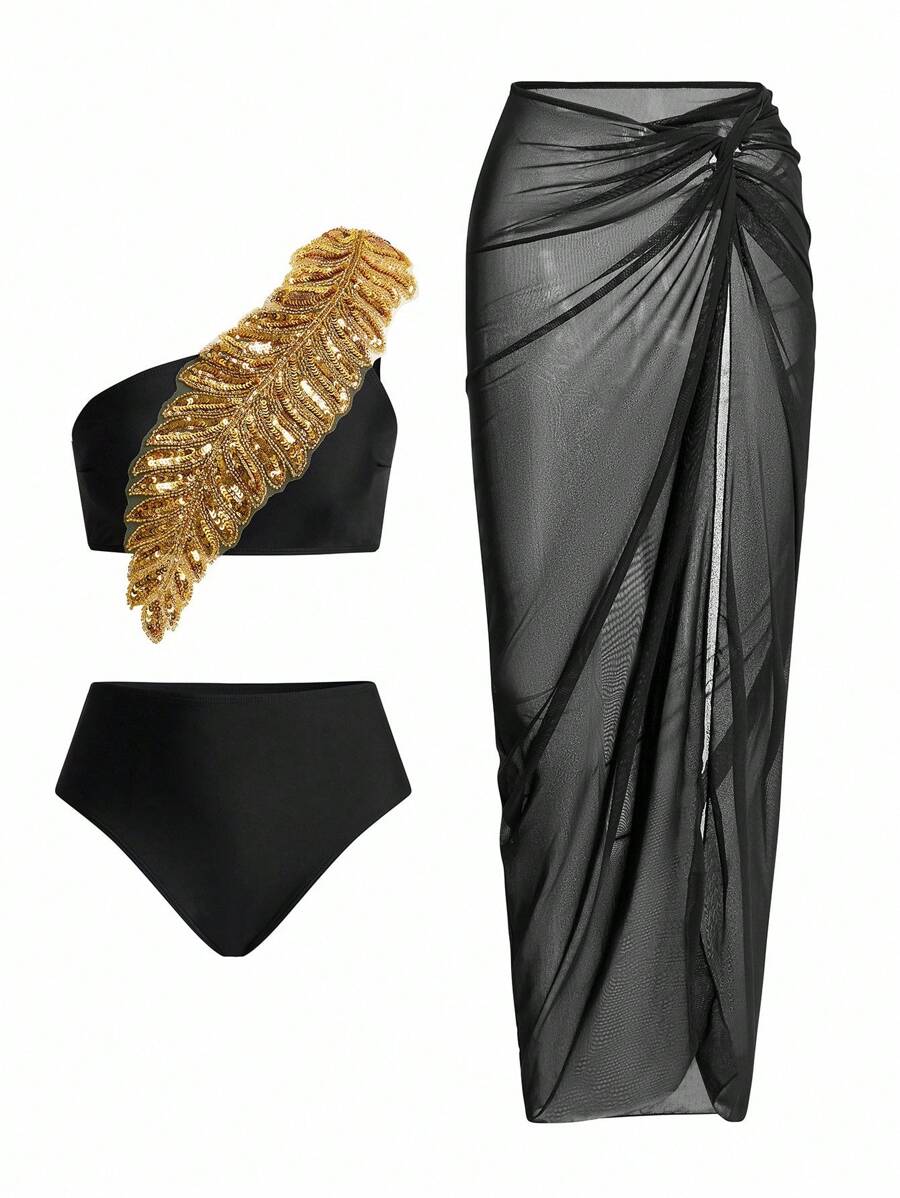 Swim Oasis 1 套女士优雅假日服装，带金箔细节搭配上衣和裙子