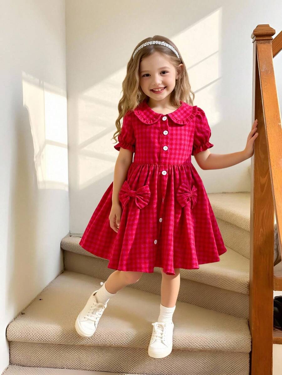 Elladie kids 年轻女孩可爱蝴蝶结装饰无袖舒适仙女风格时尚黄色连衣裙,春夏 - 黃色 - 查看 1