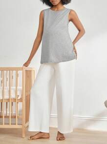 BloomMama Pregnant Women Solid Color Round Neck Sleeveless Casual Top, Loungewear For Summer - Grey - View 5