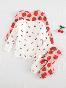 Cozy Pixies Conjunto de pijama de 4 piezas con ajuste ceñido para niña bebé: Top de punto suave con estampado de fresa y pantalón largo con cintura elástica