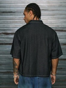 AXEPEAK Camisa vaquera de manga corta con bolsillo en el pecho, casual de verano para hombres